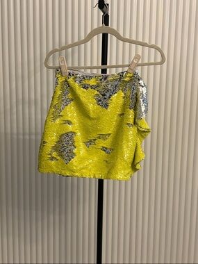 Sequin Mini Skirt in Neon Yellow and Silver